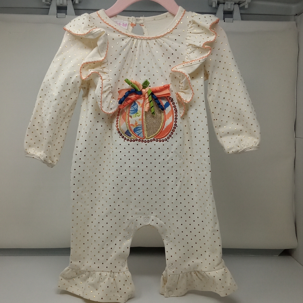 Bonnie Baby Cream Polka Dot Ruffled Romper